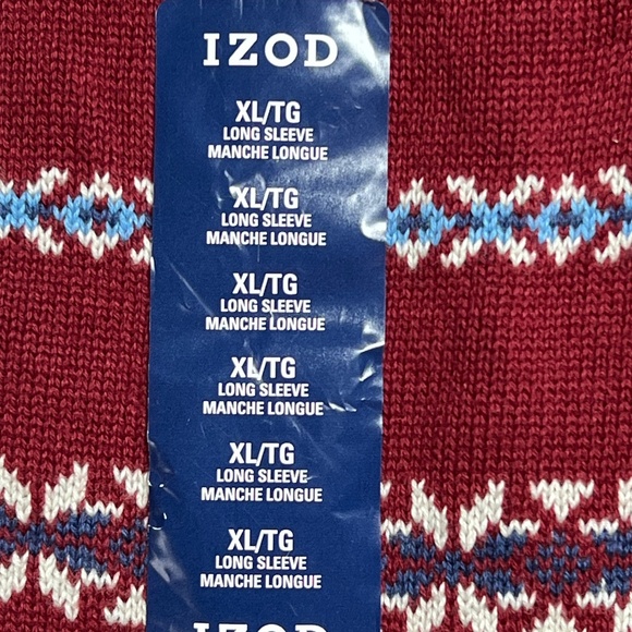 1/4 Quarter Zip Fair Isle Sweater Mens XL Izod Cotton Mock Neck Burgendy - NWT - Picture 5 of 13